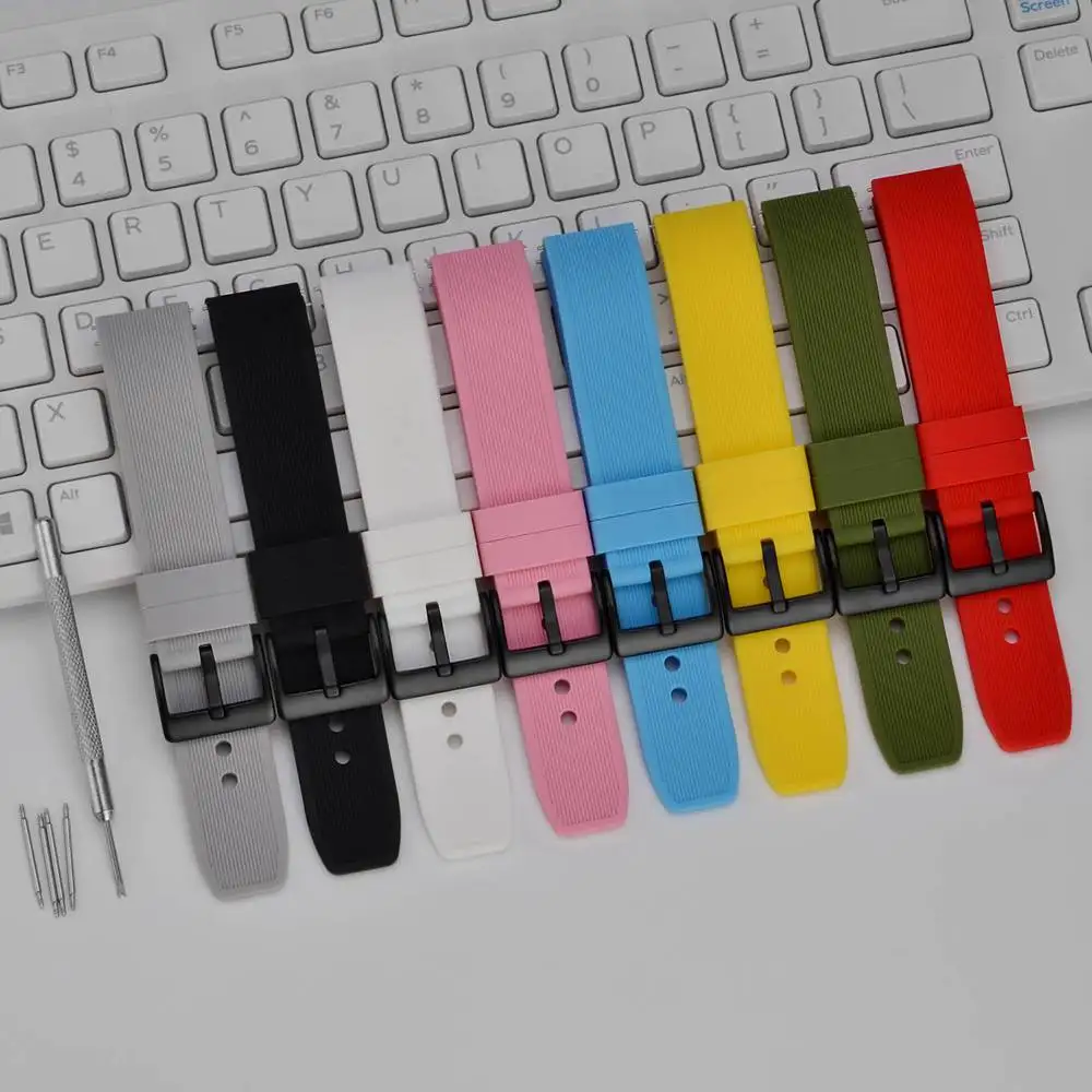 WOCCI 8 Colors Silicone Watch Strap Bracelet for Man Women 18mm 20mm 22mm 24mm Sport Casual Replacement Watchband Stripe Texture