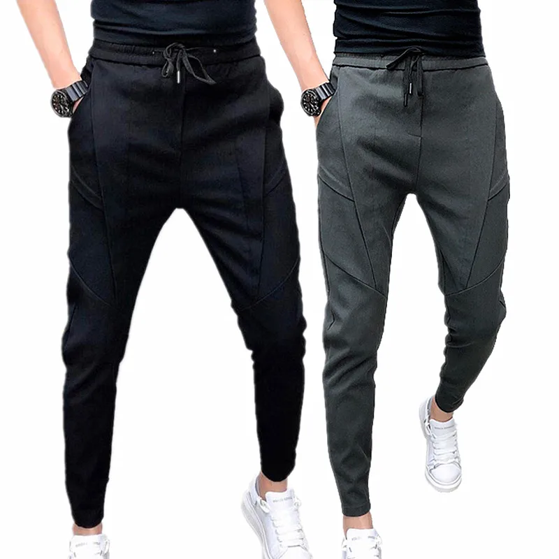 

Fashion Men's Casual Pants Black Gray Spliced Pants for Men Size 28-36 Teen Drawstring Trousers Spring and Autumn Man Slacks