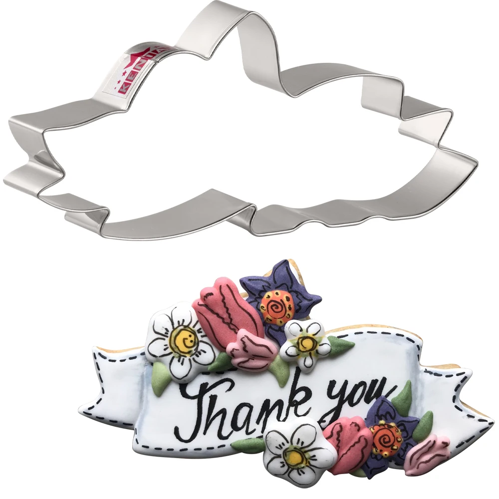 

KENIAO Flower Plaque Cookie Cutter for Mother's - 6.7 x 12.8 CM - Biscuit Fondant Bread Mold - Stainless Steel - by Janka