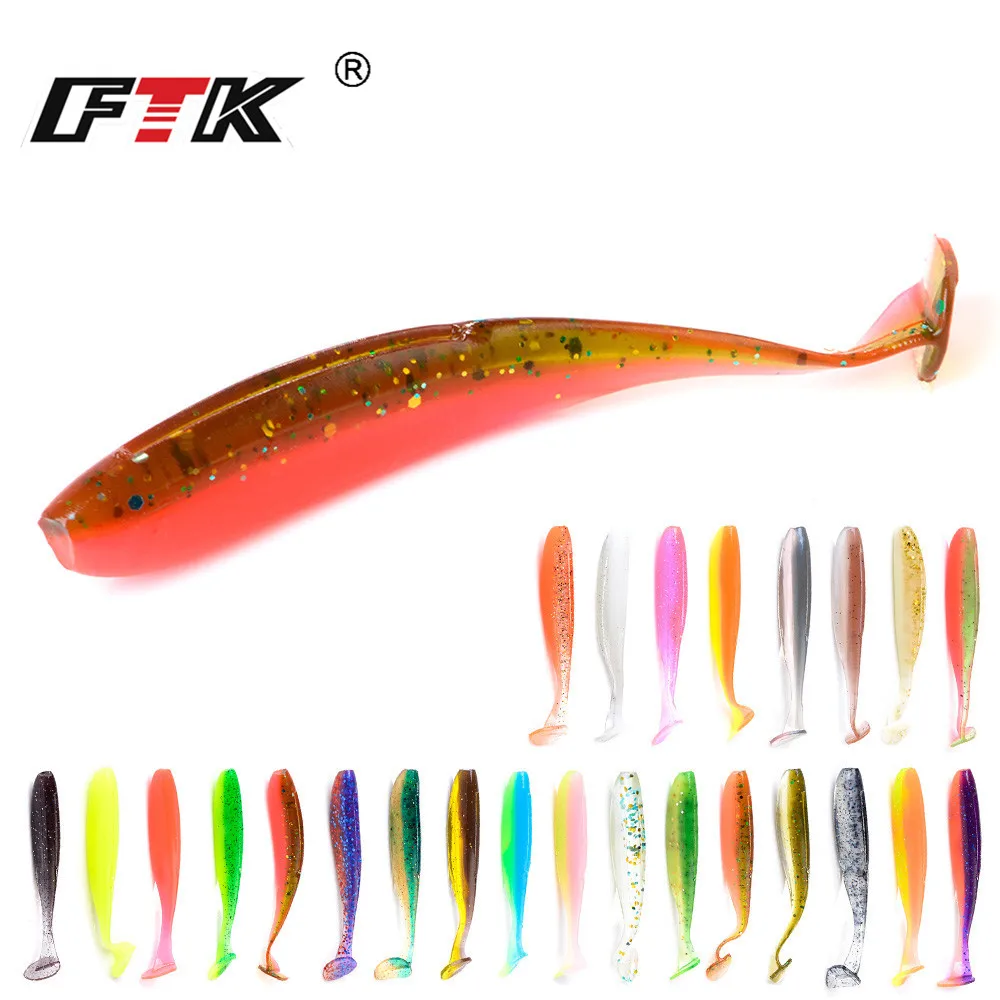 FTK 90mm 120mm Fishing Soft Lure Sea Cucumber Paddle T-Tail Single Tails Carp Grub Worm Silicone Wobbler Spiky Shad Baits