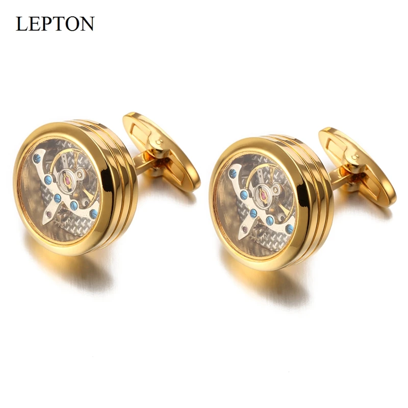 Hot Sale Movement Tourbillon Cufflinks For Mens Lepton High Quality Mechanical Watch Steampunk Gear Cuff Links Relojes Gemelos