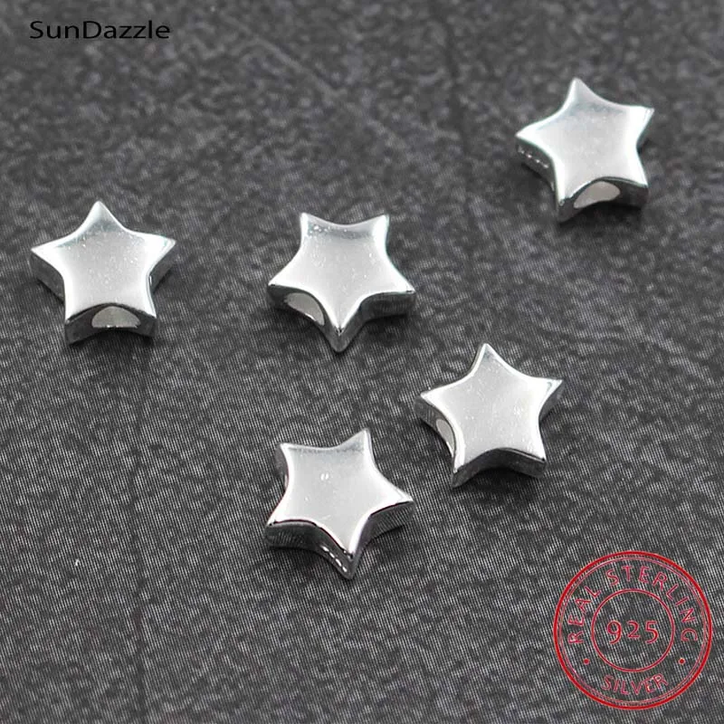 7.2mm Real Pure Solid 925 Sterling Silver Beads Pentagram Loose Spacer Large Star Bead Bracelet Necklace Jewelry Making Findings