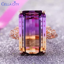 Cellacity luxury  silver ring jewelry with rectangle tourmaline gemstone Engagement Wedding Party Jewelry Anniversary