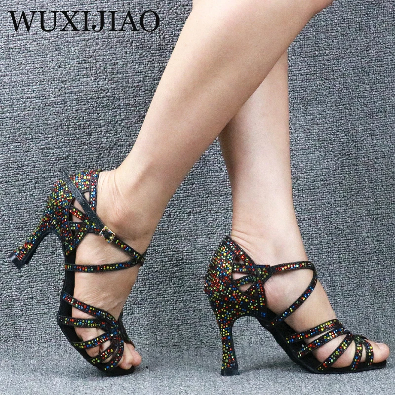 Ladies Latin Dance Shoes Five-color Rhinestone Soft Sole Salsa Shoes Ladies Prom Sandals Ladies Wedding High Heels 7.5CM