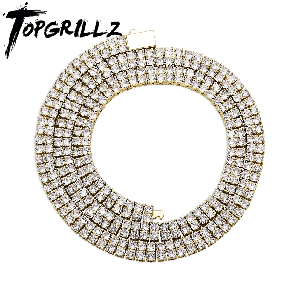 

TOPGRILLZ High Quality Tennis Chain Necklace 2 Rows AAA+ Cubic Zirconia Womens Jewelry Full Iced Out CZ Necklace For Party Gift