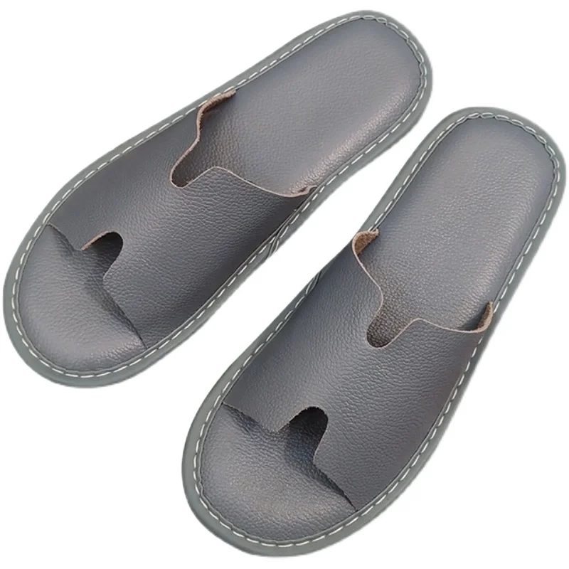 Women\'s Genuine Leather Summer Indoor Slippers Anti-Skip Sofa Couple\'s Household Slippers Men\'s Casual Home Shoes