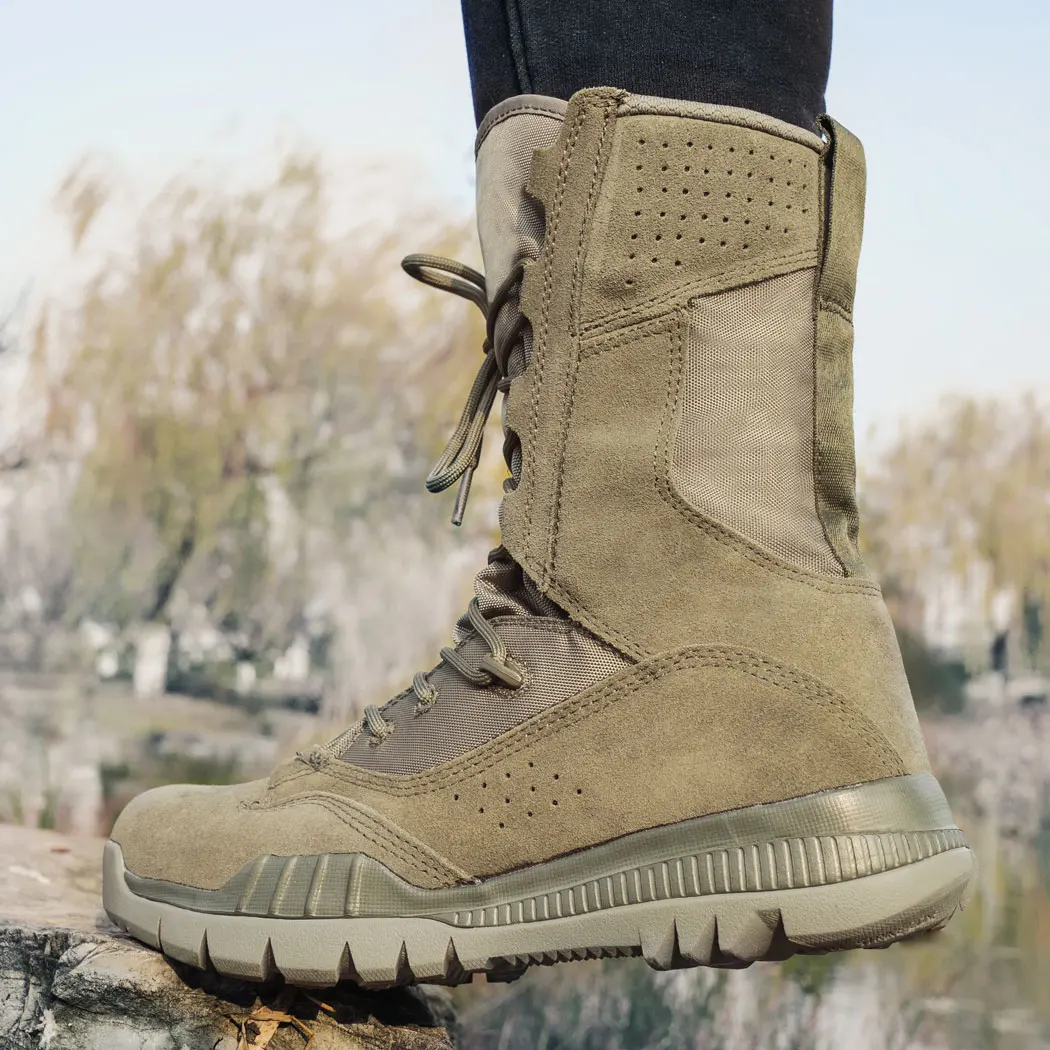 Durable Tactical Boots Sage Green Suede Leather Rubber Sole Indonesia Boots For Men