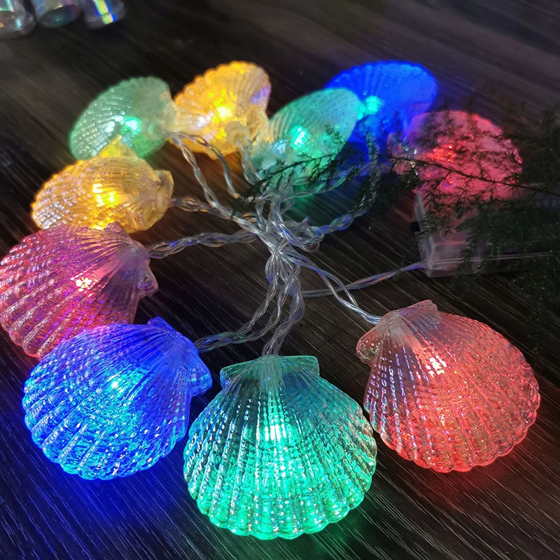 Seashell String Lights Fairy Garland Shell Shaped Holiday Light Battery Powered Decorative Hanging Light for Wedding Party Decor