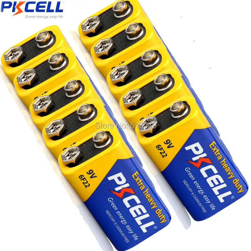 10pcs X PKCELL 9v thermometer battery  Duration Batteries Carbon Zinc Super Heavy Duty Batteries 6F22 MN1604 240MIN PP3 9 v