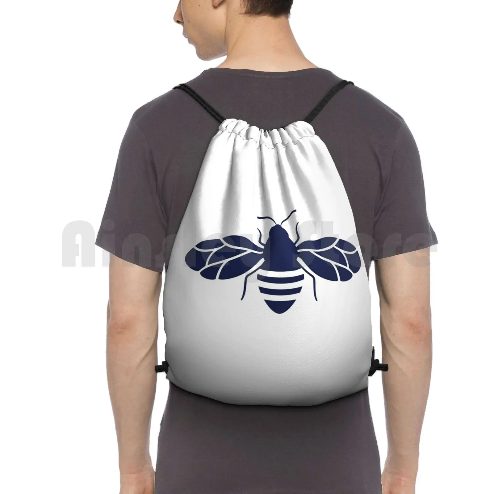 

Navy Bee Backpack Drawstring Bags Gym Bag Waterproof Bee Bumblebee Bug Insect Fly Pottery Barn Yellow Spring Cute Home