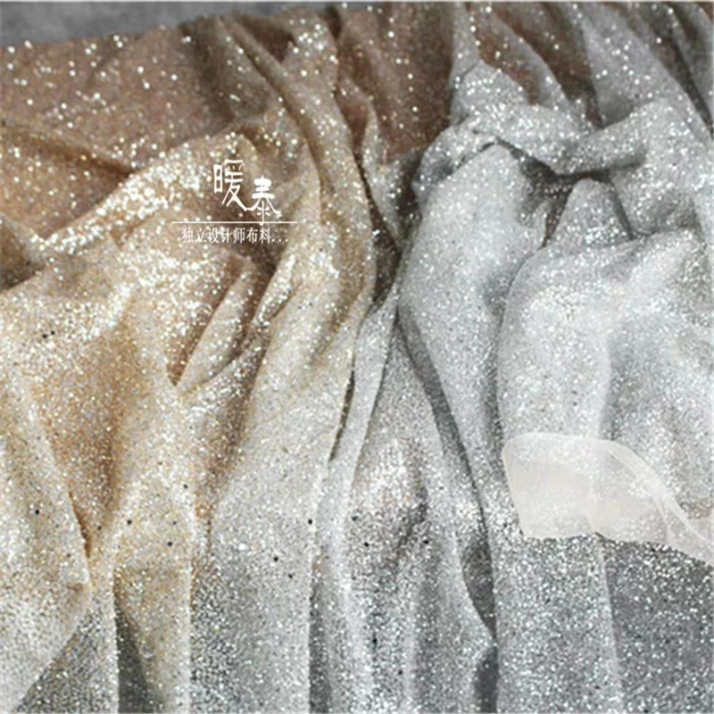 Glitter Bronzing Tulle Fabric Sparkle Sequins Golden Pink Gradient DIY Decor Stage Gown Skirt Wedding Dress Designer Fabric