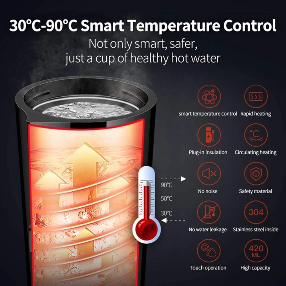 แบบพกพา12V ไฟฟ้าน้ำเครื่องทำความร้อนบ้านดิจิตอลจอแสดงผลฉนวนกันความร้อนแก้ว Universal Leakproof ต้มกาแฟ