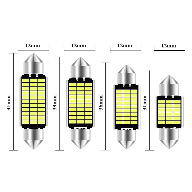 Lâmpadas de led festoon c5w c10w, 31mm, 36mm, 39mm, 41mm, canbus, luz da placa do carro, leitura interior, lâmpada de cúpula 12v, 6000k, 10pcs