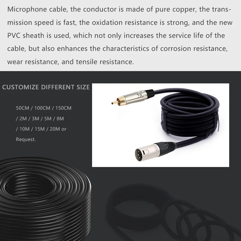 RCA-Stecker, glattes silbernes Stecker auf 3-poliges XLR-Stecker-Kabel, XLR auf Aux-Kabel für ausgewogene Mikrofon-Verbindung, Zoll-Kabel für AMP – Detail 6