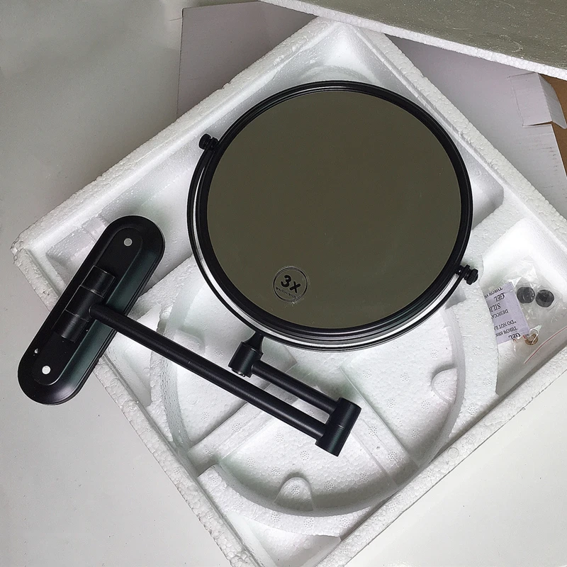 Black Makeup Mirror Brass 3 x Magnifying Bathroom Mirror Folding Shave 8 Inches Wall Mounted 360 Rotate Decorative Round Mirror