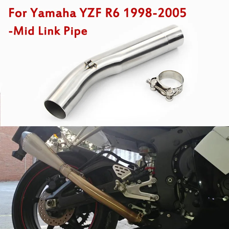 For Yamaha YZF R6 1998-2005 Motorcycle Exhaust System Middle Mid Link Pipe Connecting Tube Slip On 1999 2000 2001 2002 2003 2004