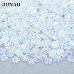 JUNAO 4 5 6 mm White AB Flatback Crystal Rhinestone Sticker Flower Nail Crystal Stones Non Hot Fix Resin Strass Applique Crafts