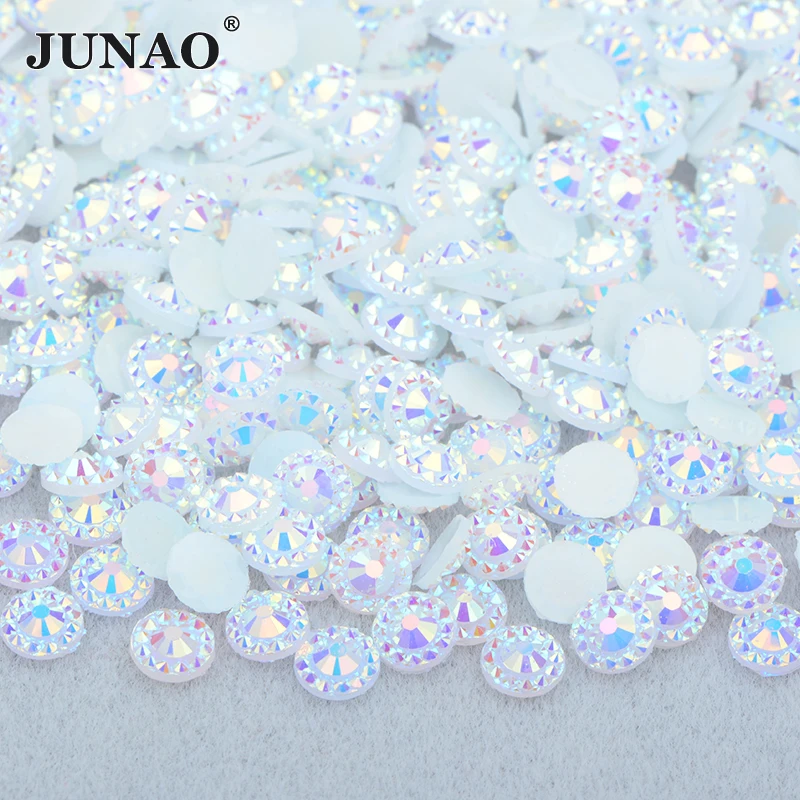 JUNAO 4 5 6 mm White AB Flatback Crystal Rhinestone Sticker Flower Nail Crystal Stones Non Hot Fix Resin Strass Applique Crafts