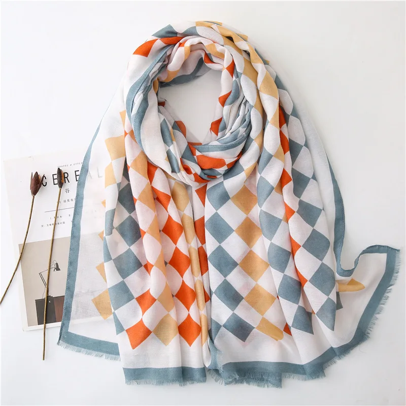 

2020 Fashion Geometric Square Plaid Fringe Viscose Shawl Scarf Women High Quality Autumn Wrap Stole Bufandas Muslim Hijab Snood