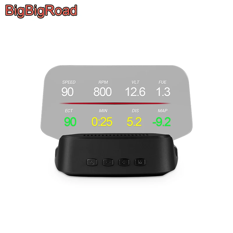 BigBigRoad Car HUD Head up display GPS Navigation OBD2 Scanner On-board Computer Bluetooth Speedometer Projection