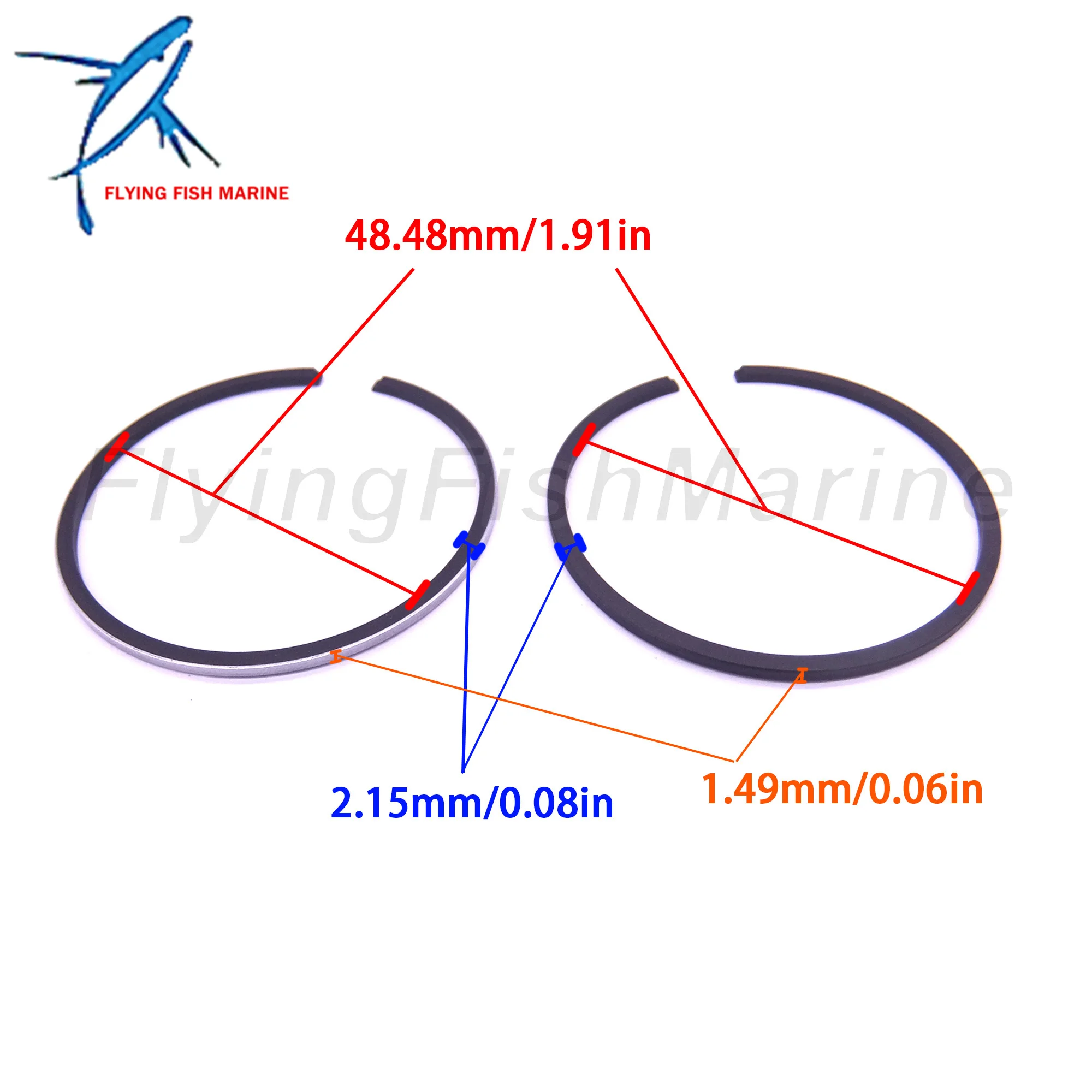 Outboard Engine 39-803678A3 39-8M0080355 Piston Ring Set STD for Mercury Mariner 6HP 8HP 9.8HP, 50mm view 4