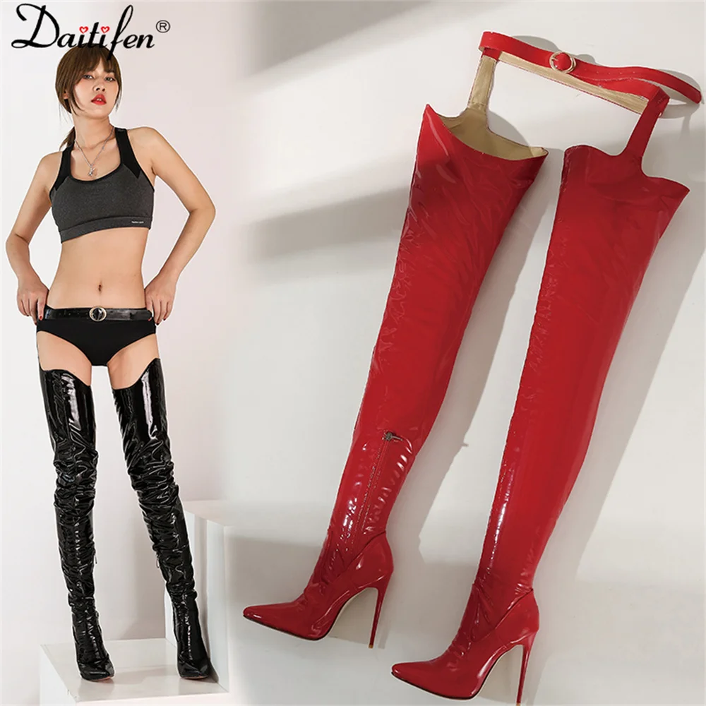 Daitifen 2022 Patent Leather Supper Sexy Pole Dancing Boots Crossover Strap Occident Show Off Your Feminine Charms In Seduction