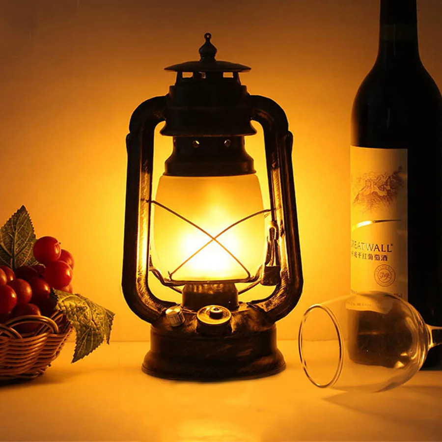 

Creative Rechargeable Dimmable Vintage Kerosene Lantern Table Lamp Bedroom Bedside Night Lights Bar Cafe Restuarant Desk Lights