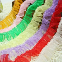 5 Meters Unilateral Ruffle Pleated Organza Lace Ribbon Trim 25mm Sewing Wedding Craft DIY