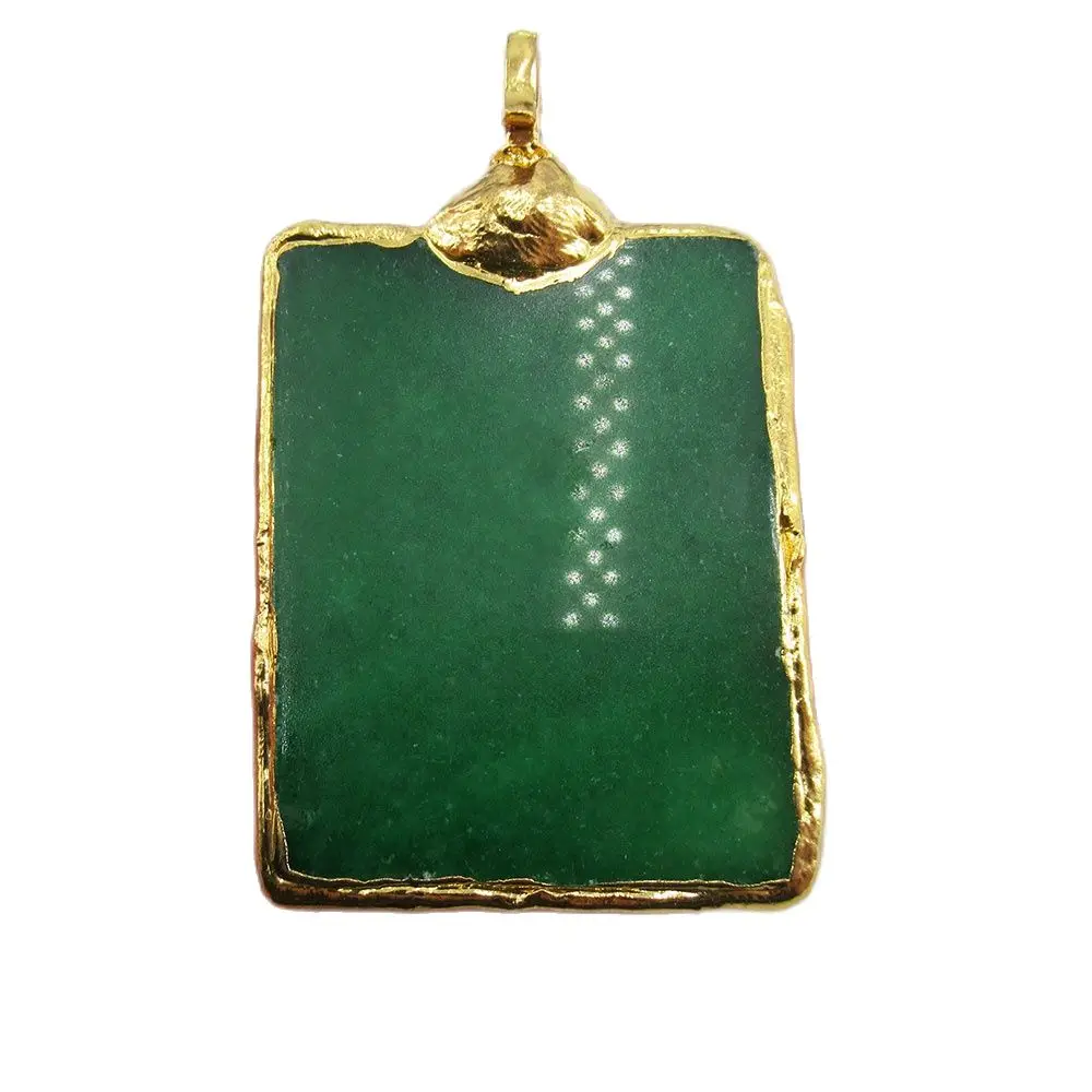 

APDGG 1PC Natural Green Jade Gold Plated Connector Pendant For Necklace Pendant Jewelry DIY
