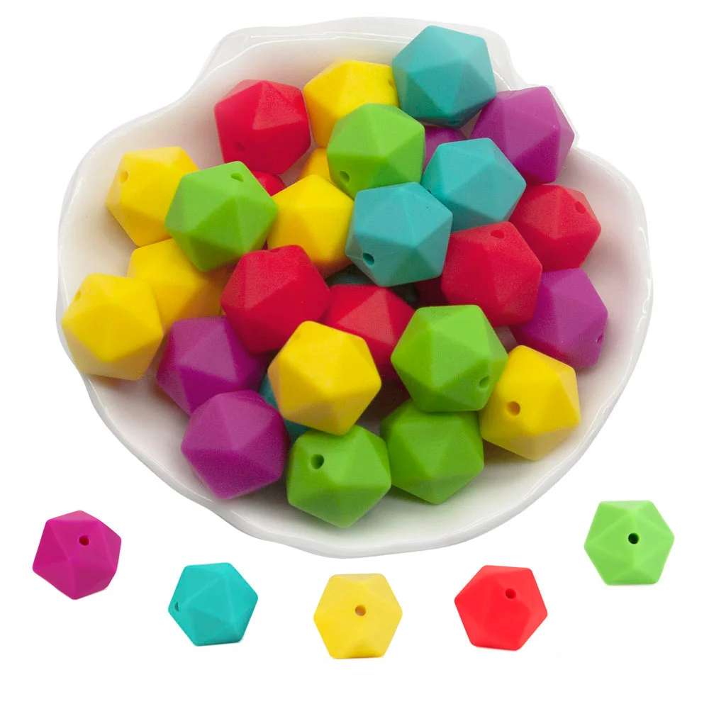 10PCS Silicone Beads Polygon 14mm sensory Teething Nursing Pacifier,Handmade products Baby Chewable Toy BPA Free