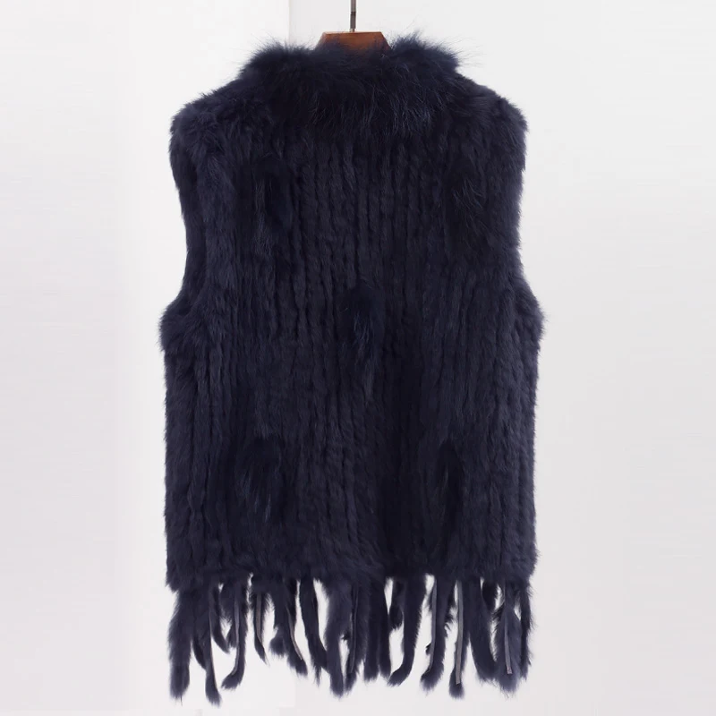 Natural Rabbit Fur Vest With Raccoon Fur Collar Party Waistcoat jackets knitted Gilets women wool vest colete de pele de coelho