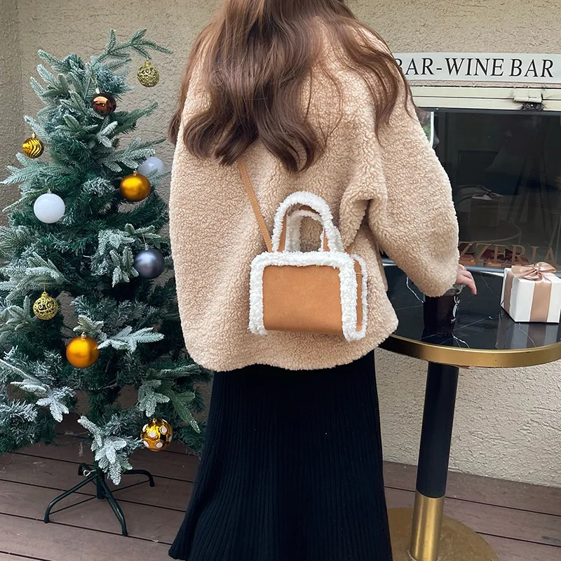 Winter Lambswool Handbag Designer Small Soft Plush Crossbody Bags for Women Fashion Wide Strap Women Shoulder Bag 2022 Mini Bag