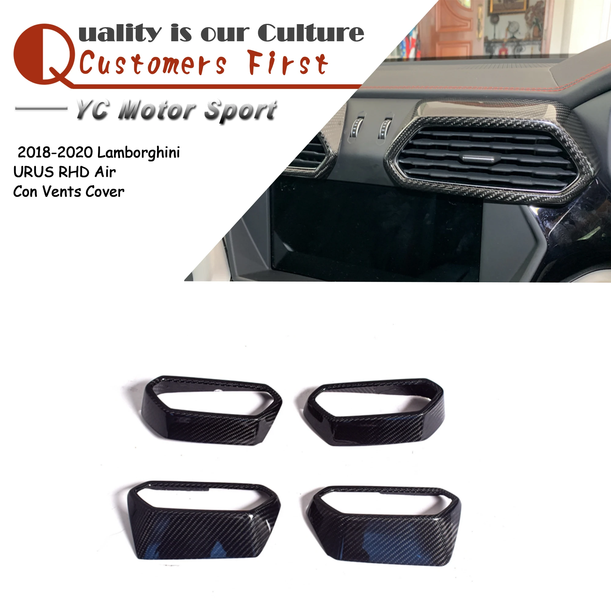 Car Accessories Dry Carbon Fiber RHD Air Con Vents Cover Fit For 2018-2019 URUS RHD Air Con Vents Cover