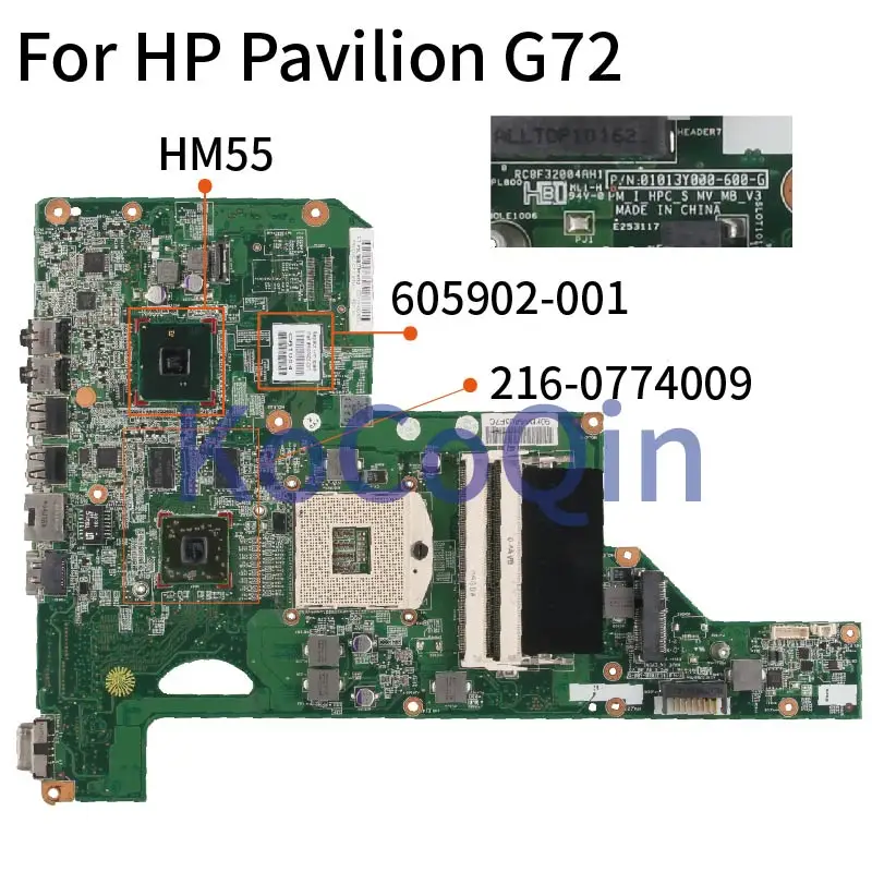 

For HP Pavilion G72 Laptop Motherboard 605902-001 605902-501 01013Y000-575-G HM55 216-0774009 DDR3 Mainboard