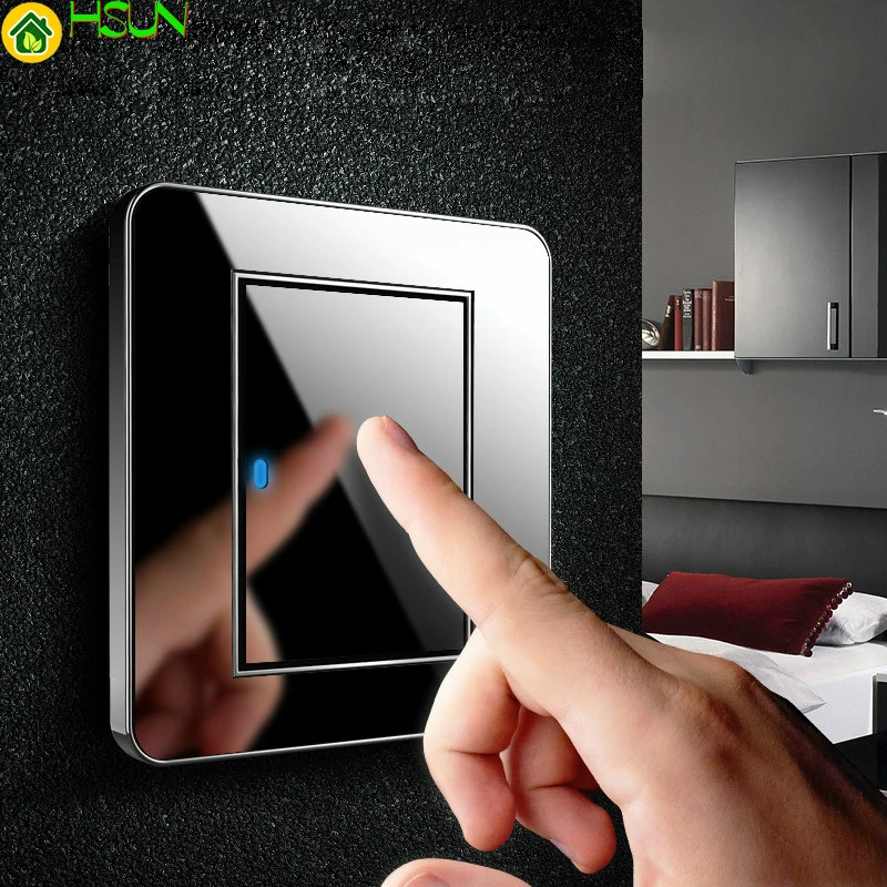 

Type 86 Black mirror switch Household Wall TV Computer socket LED Light- Point switch 1 2 3 4 gang 1 2 way EU socket USB