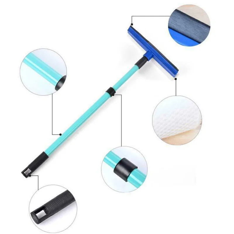 2 In 1 Telescopic Casement Glass Squeegee Cleaner Wiper Long Handle Sponge Brush Window Housework Kitchen Cleaning Tools