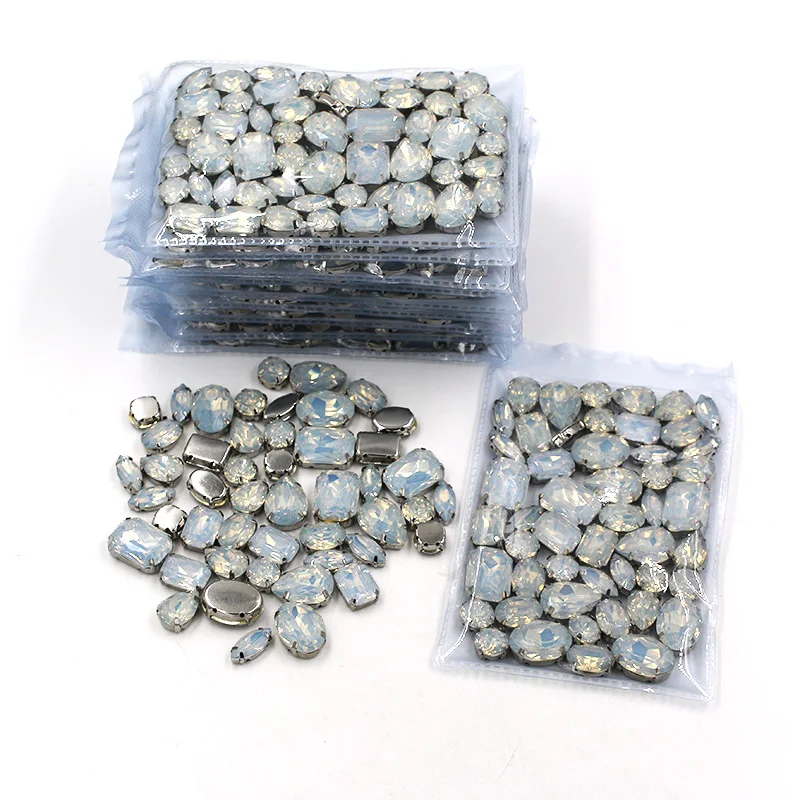 New Wholesale 5 bags mixed shape White rhinestones Resin silver base sew on rhinestones for Clothing accessories