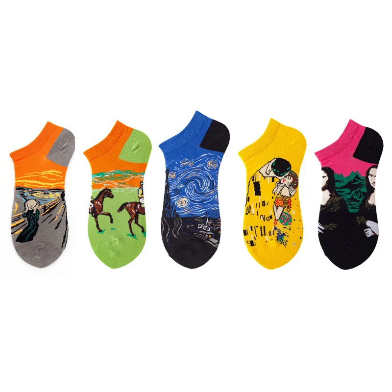 5Pairs Animal Fruit Funny Cotton Happy Invisible Summer Boat No Show Socks Women Men Short low Cute Sock Slippers Silicone Socks