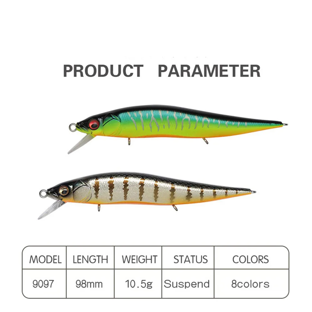 1Pcs Wobblers Fishing Lure 98mm 10.5g Crankbait Suspending Minnow Artificial Hard Bait Jerkbait For Bass Pike Trout Fishing