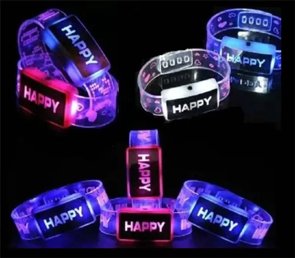 10pcs Led Flash Wristbands Light Up Wrist Watch Bracelets Blinking Happy Love Rave Party Glow Bangle Birthday  Festival