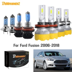 Buildreamen2 4 Pieces H7 H11 Car Headlight High Low Beam LED Halogen Bulb Headlamp White 12V Styling For Ford Fusion 2006-2018