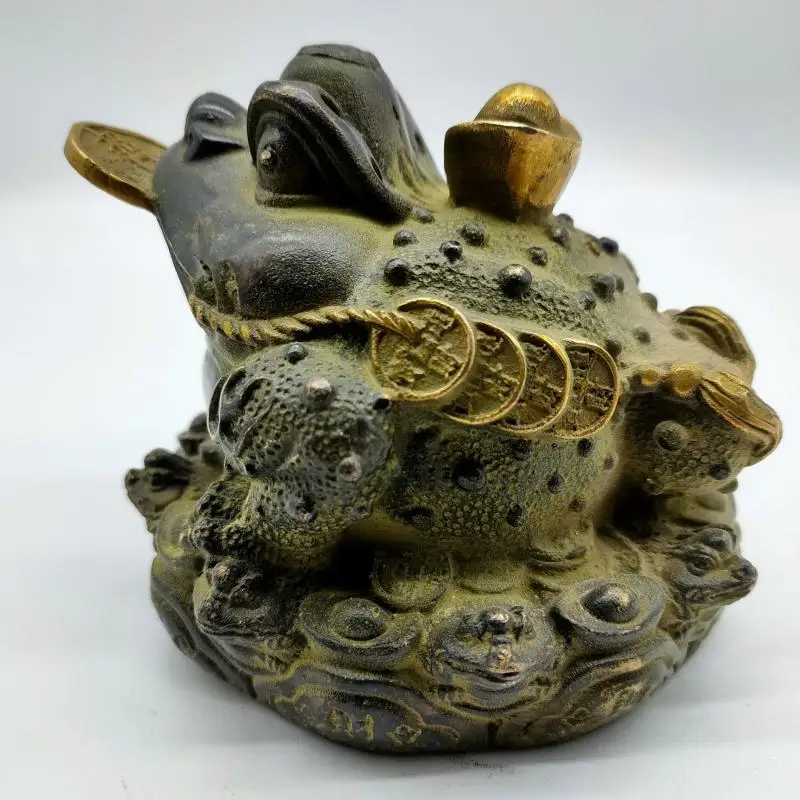 

bronze Gilding Fengshui Money Coin Toad Figurine LUCKY Fortune Wealth Golden Frog Tabletop Decoration Ornaments for Office Home