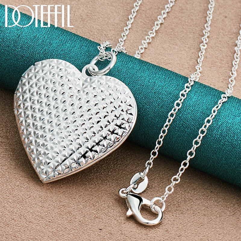 

DOTEFFIL 925 Sterling Silver Heart Photo Frame Pendant Necklace 16-30 Inch Sanke Chain For Women Man Wedding Party Charm Jewelry