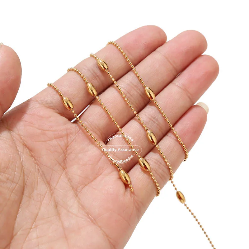 2M Stainless Steel Gold Ball Chains 1.6mm Satellite Beaded Chain for Necklace Jewelry Making Come with Match Connectors