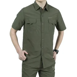 New Mens Short Sleeve Casual Cargo Shirt With Pocket Quick Dry  Waterproof Camping Hiking Tactical Military Work Shirt Plus Size