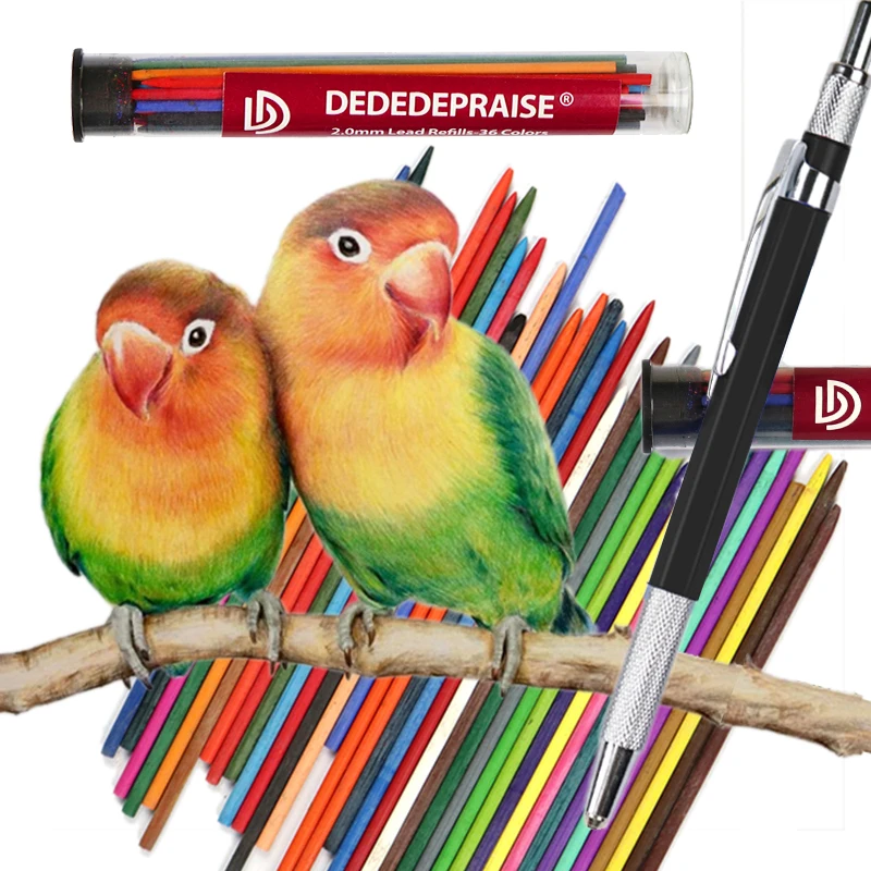 DEDEDEPRAISE croquis 2.0MM presse crayon mécanique et 36 fils de couleurs dessin crayons de couleur crayons automatiques fils de remplacement