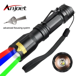 Anjoet Zoomable LED Flashlight Multifunctional Tactical Torch Red Green Blue White 4 Color in 1 Hunting Fishing Lamp flash 18650