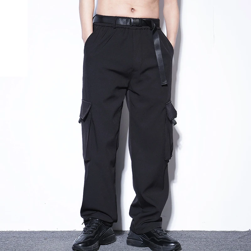 Winter loose straight-leg retractable knickerbockers men's hip-hop fan-powered trousers large pockets wide-legged trousers men's