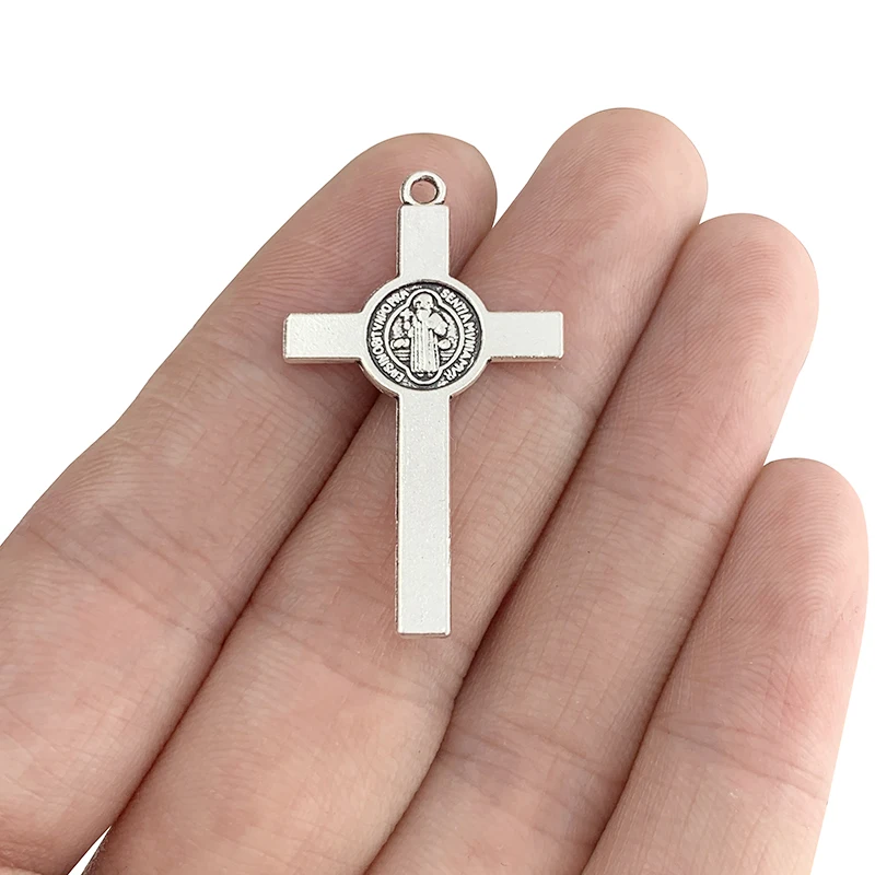 20 x Antique Silver Color Saint Benedict Medal Jesus Cross Crucifix Charms Pendants for Necklace Jewelry Making Accessories