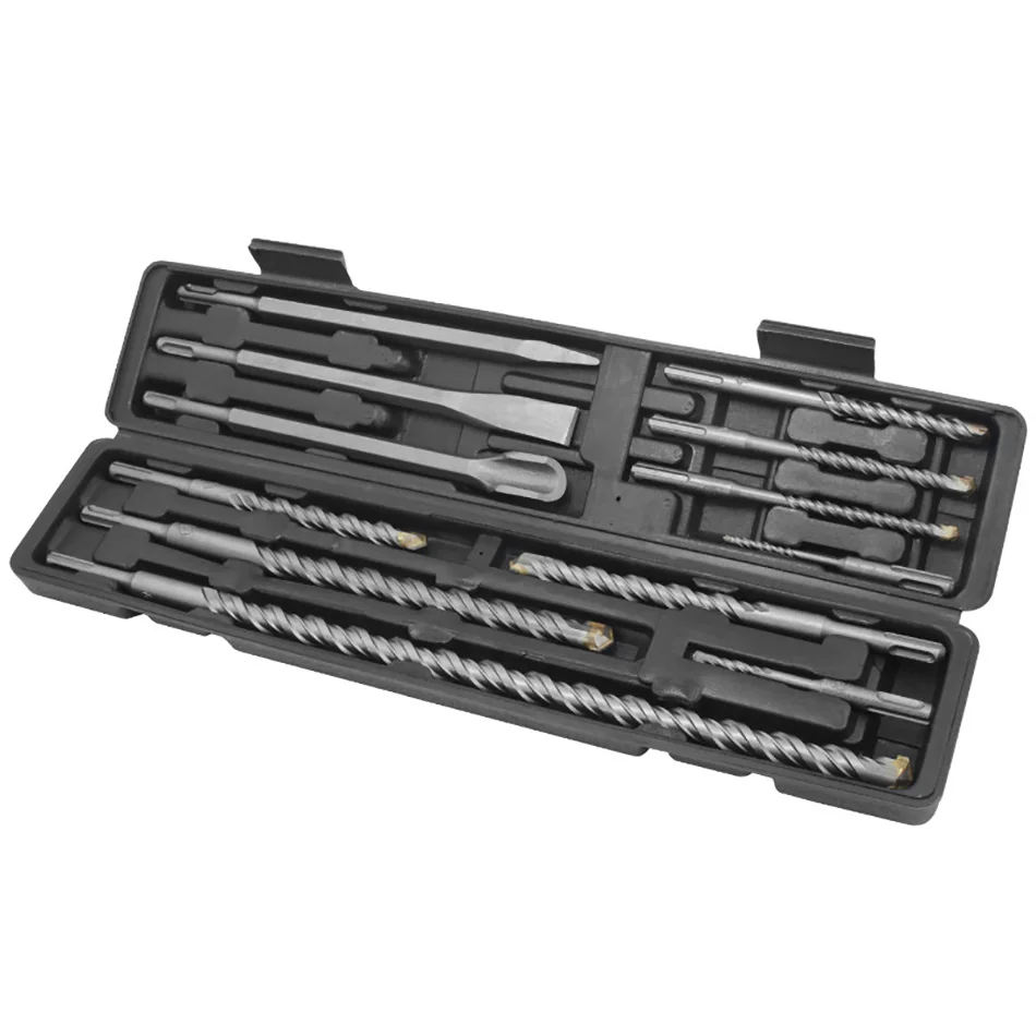 Elétrica Rock Drill Bit Grupo Cinzel Sds Shank Impact Concreto Rotativo Alvenaria Grooving Nova Ferramenta Elétrica Caixa de Plástico 12 Pcs